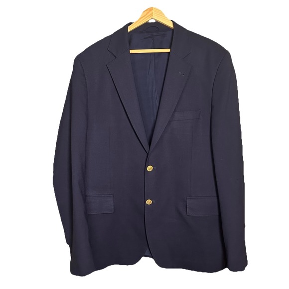 Vineyard Vines 46R Navy Blazer Wool Blend Gold Button Sport Coat Performance